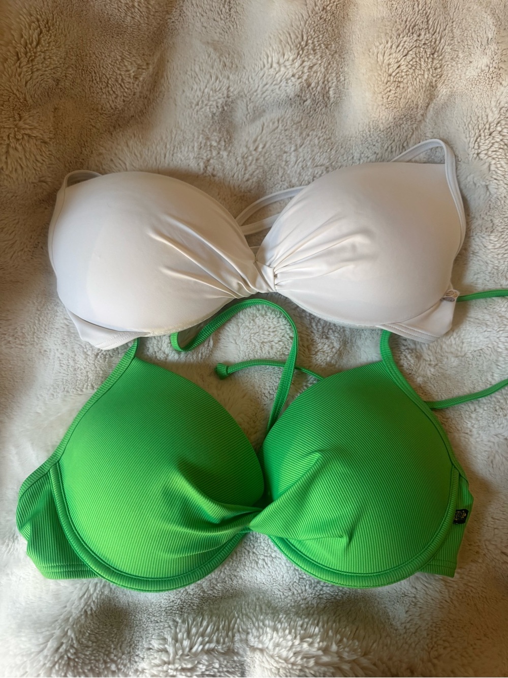 La Vie en Rose Swim White and Bright Green Padded Bikini Tops - Set of 2